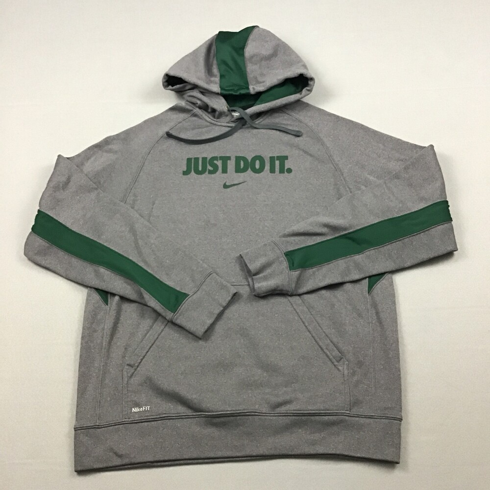 Vintage Nike Hoodie Men Medium Gray Green Pullover Center Swoosh Just Do It Y2K